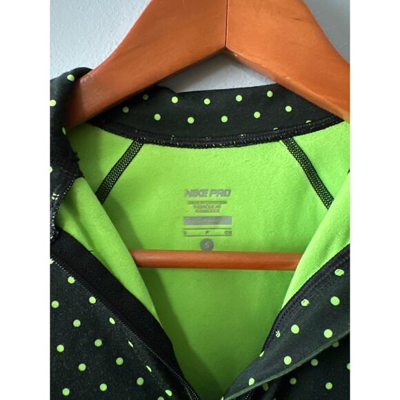Women’s Size S Nike Pro Dri-fit L/S 1/4 zip Black Neon Green Jacket - Picture 2 of 6